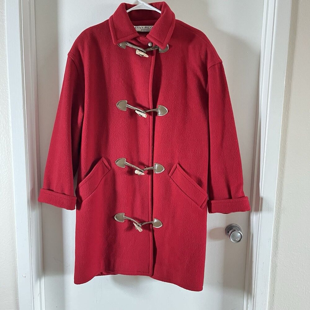 VTG Evan Picone Red Duffle Coat Toggle Closure Wool Blend